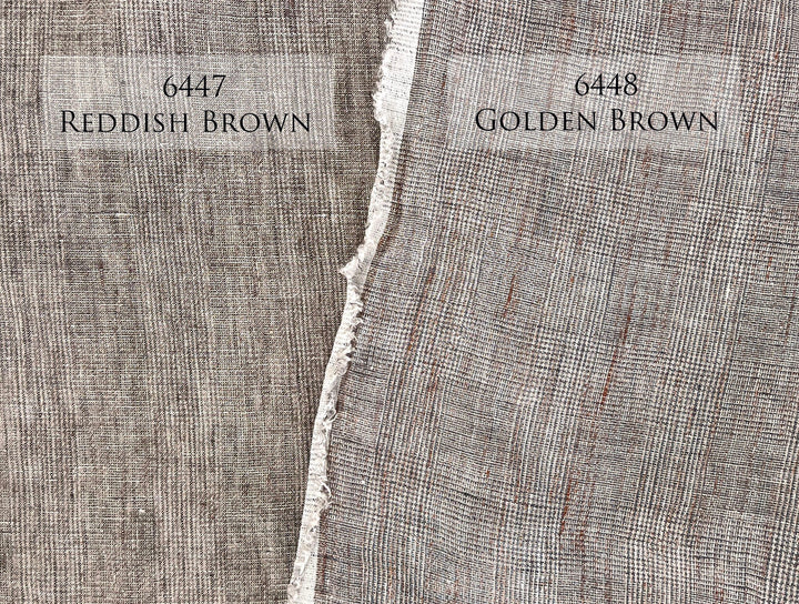 100% Linen Fabric – Brown Melange Glen Plaid, Light to Medium Weight 6447 6448