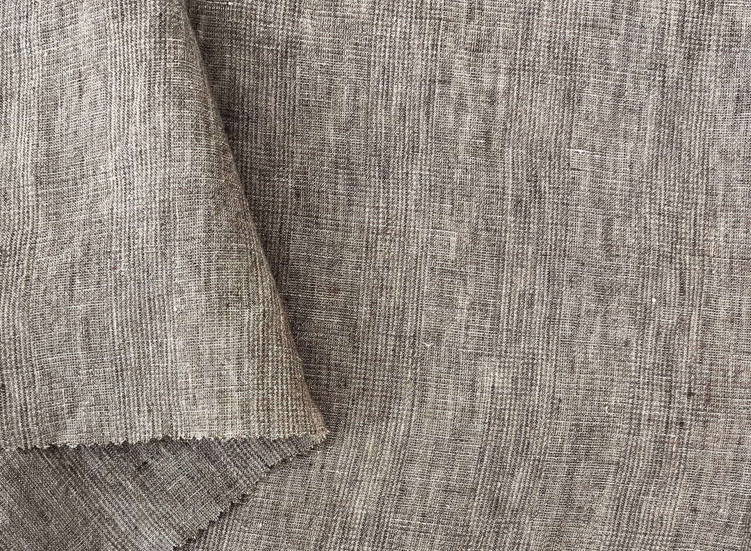 100% Linen Fabric – Brown Melange Glen Plaid, Light to Medium Weight 6447 6448