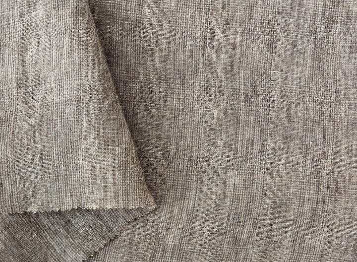 100% Linen Fabric – Brown Melange Glen Plaid, Light to Medium Weight 6447 6448