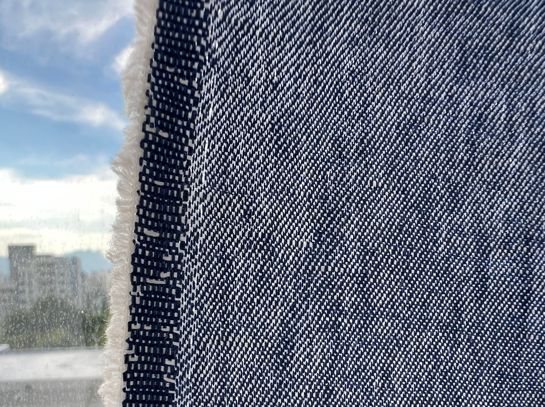 Blue Chambray Twill Fabric – Linen Cotton Blend, Pre-Washed 8263