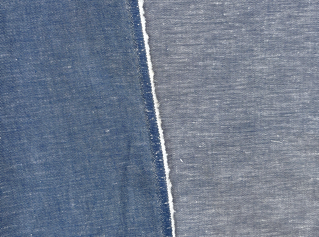 Blue Chambray Twill Fabric – Linen Cotton Blend, Pre-Washed 8263