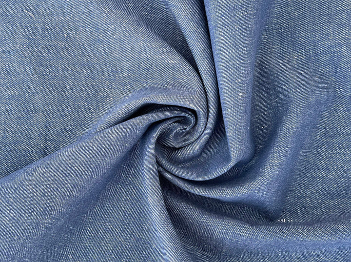 Blue Chambray Twill Fabric – Linen Cotton Blend, Pre-Washed 8263