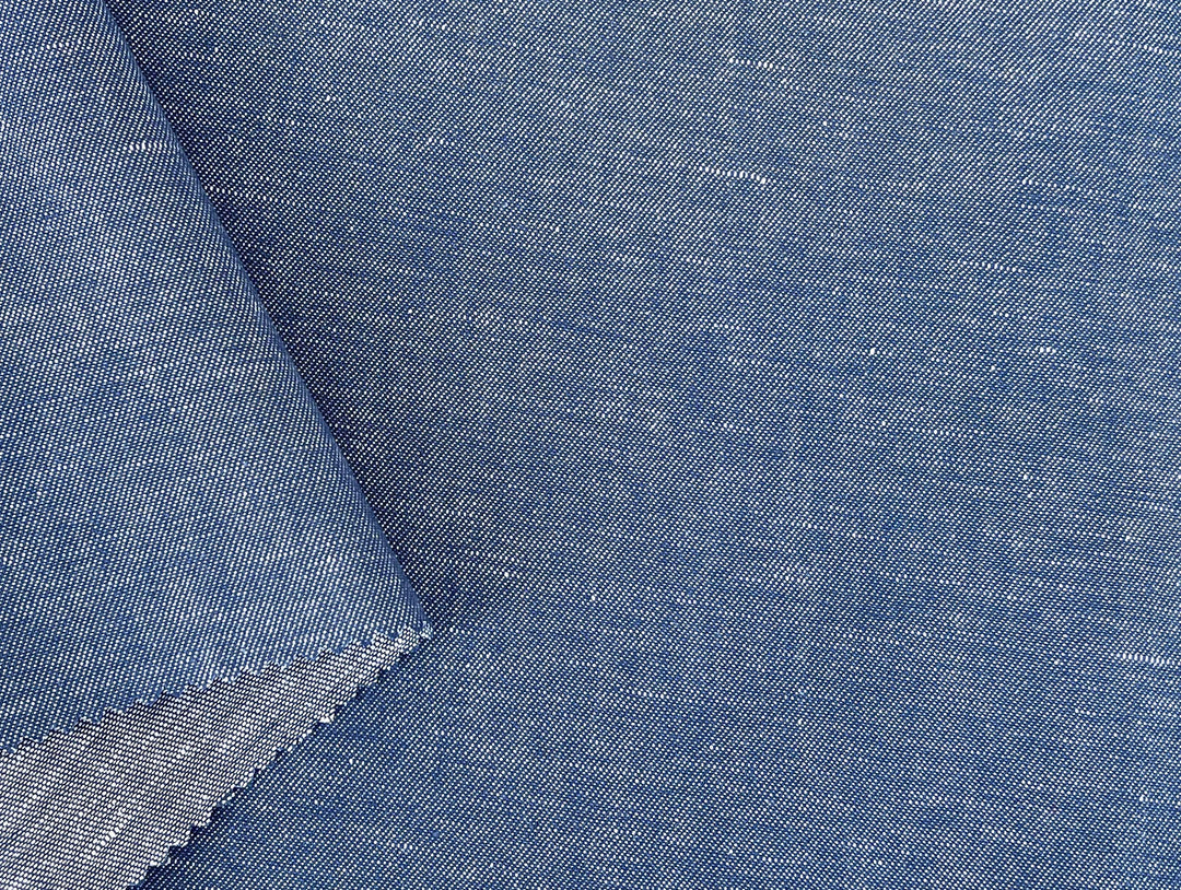 Blue Chambray Twill Fabric – Linen Cotton Blend, Pre-Washed 8263