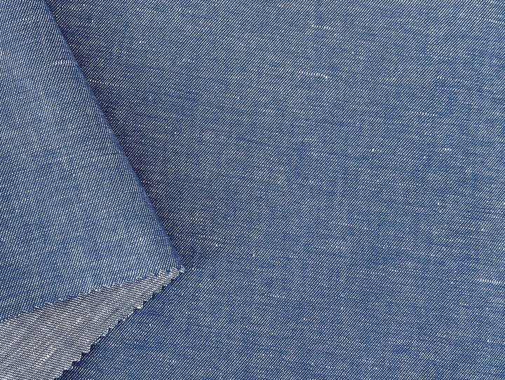 Blue Chambray Twill Fabric – Linen Cotton Blend, Pre-Washed 8263