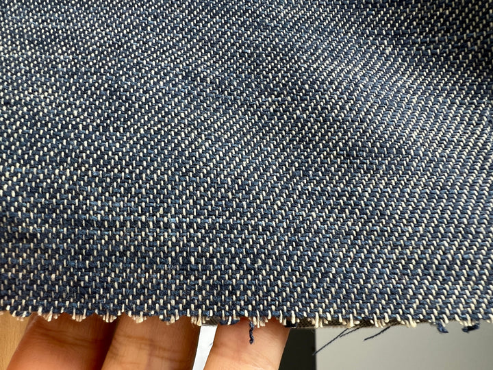 Linen Cotton Fabric – Navy Denim Style Chambray Twill, Medium to Heavy Weight 1567
