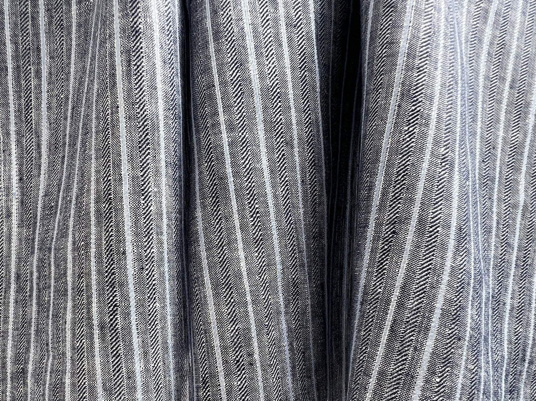 Linen Fabric with Silver Lurex – Striped Dobby Weave, Pre-Washed 2520