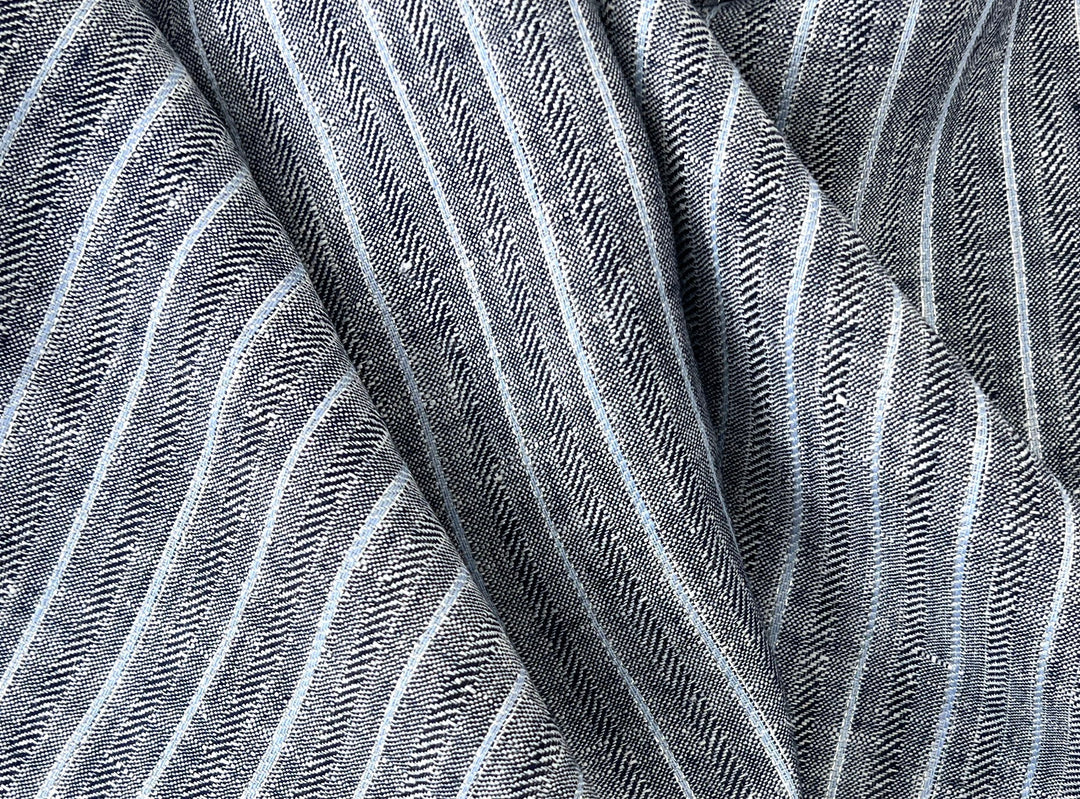 Linen Fabric with Silver Lurex – Striped Dobby Weave, Pre-Washed 2520