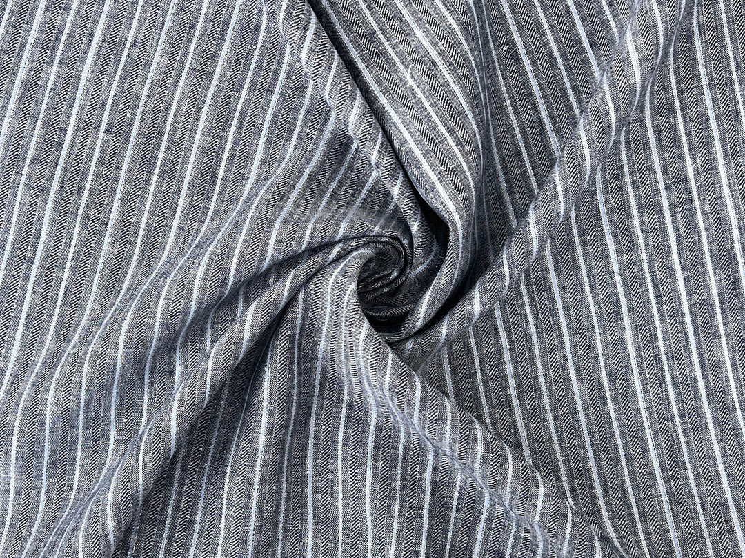 Linen Fabric with Silver Lurex – Striped Dobby Weave, Pre-Washed 2520