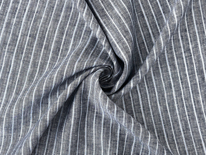 Linen Fabric with Silver Lurex – Striped Dobby Weave, Pre-Washed 2520