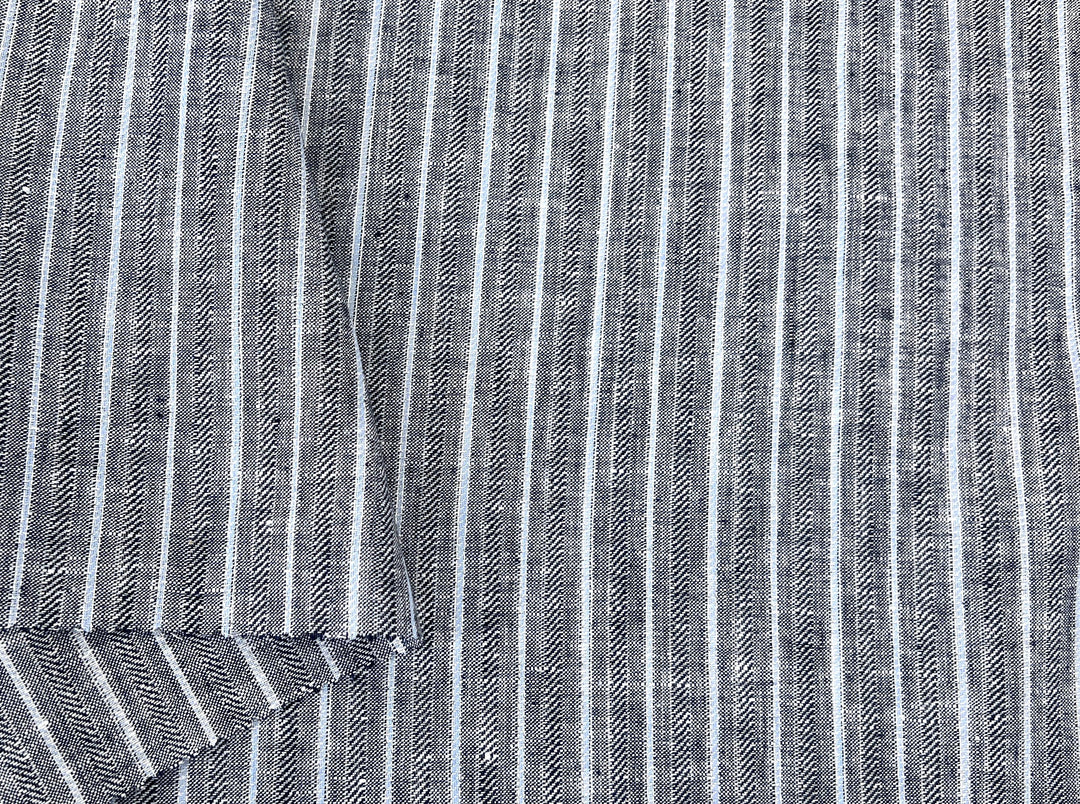 Linen Fabric with Silver Lurex – Striped Dobby Weave, Pre-Washed 2520