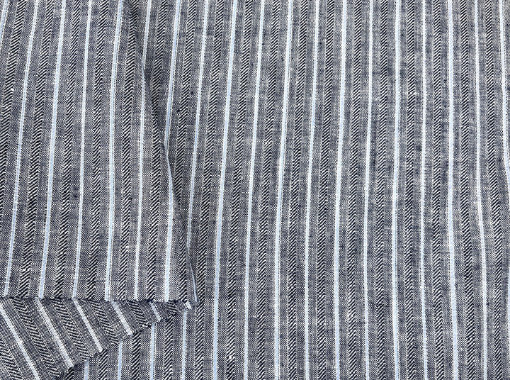 Linen Fabric with Silver Lurex – Striped Dobby Weave, Pre-Washed 2520