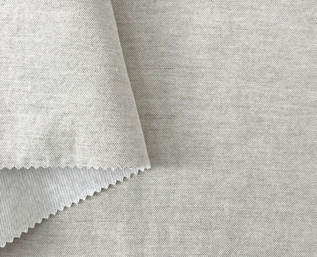 Linen Cotton Twill Fabric – Light Natural Color, Medium Weight, Pre-washed 8216