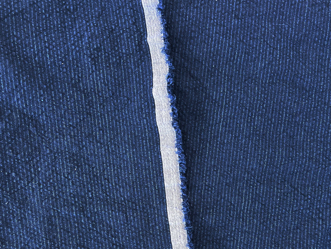 Navy Linen Cotton Spandex Fabric – Subtle Stripe with Seersucker & Warp Stretch 8215