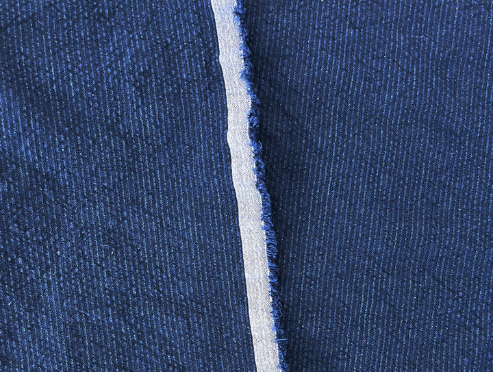 Navy Linen Cotton Spandex Fabric – Subtle Stripe with Seersucker & Warp Stretch 8215