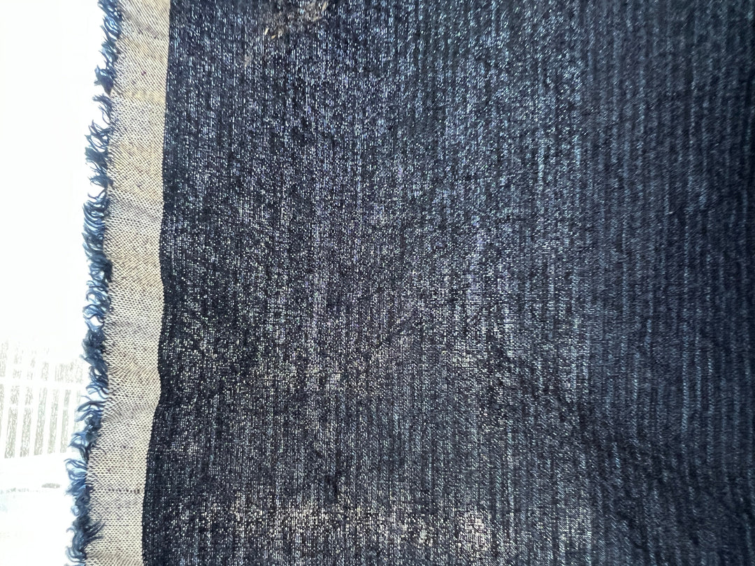 Navy Linen Cotton Spandex Fabric – Subtle Stripe with Seersucker & Warp Stretch 8215