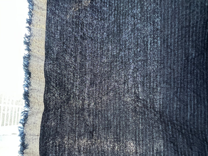 Navy Linen Cotton Spandex Fabric – Subtle Stripe with Seersucker & Warp Stretch 8215