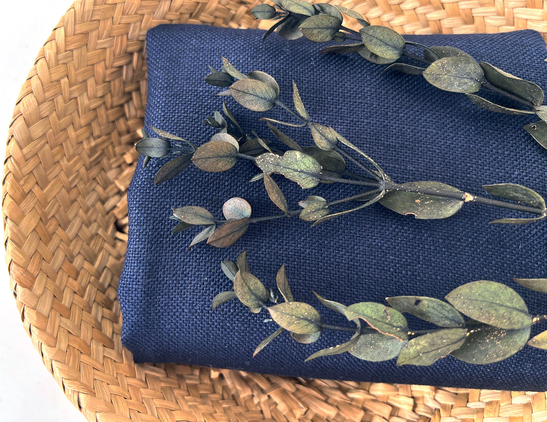 Navy 100% Linen Fabric – Heavy Weight Mat Canvas Weave 8213