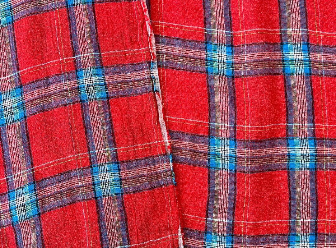 Classic Tartan Plaid Linen Blend Fabric – Red & Teal Options 7991 7992