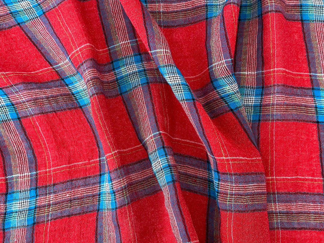 Classic Tartan Plaid Linen Blend Fabric – Red & Teal Options 7991 7992