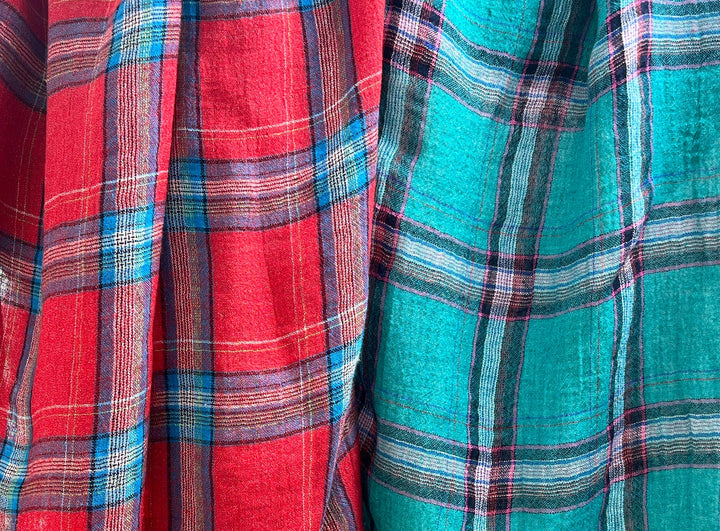 Classic Tartan Plaid Linen Blend Fabric – Red & Teal Options 7991 7992
