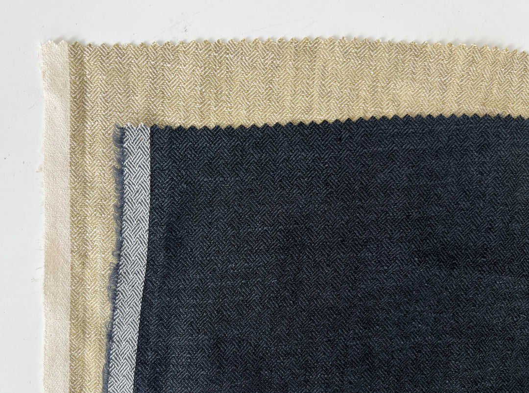Linen Ramie Cotton Fabric – Broken Herringbone Chambray Weave 8278 8279