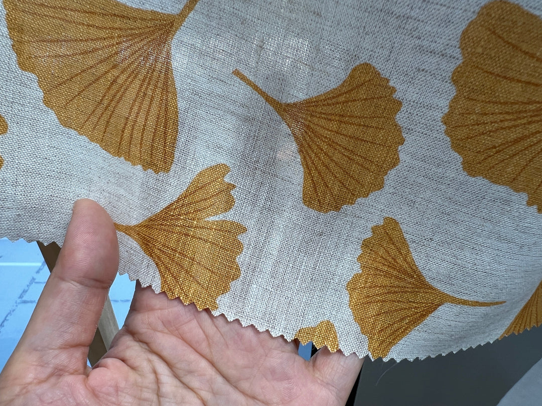 Morning Calm Ginkgo – 100% Linen Fabric in Natural Tone, Medium Weight 8319 8436