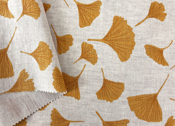 Morning Calm Ginkgo – 100% Linen Fabric in Natural Tone, Medium Weight 8319 8436