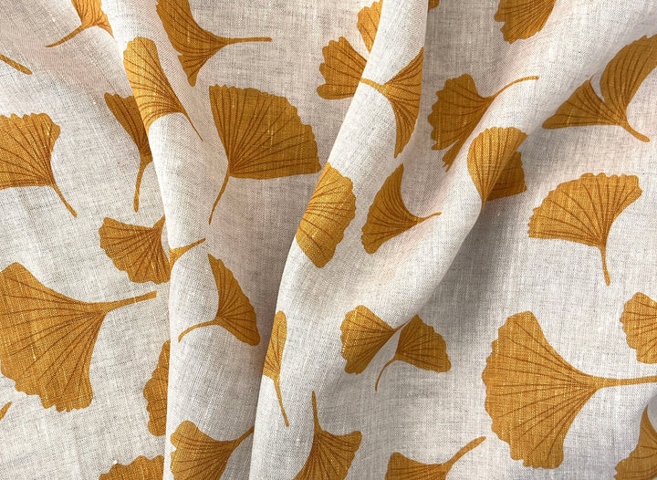 Morning Calm Ginkgo – 100% Linen Fabric in Natural Tone, Medium Weight 8319 8436