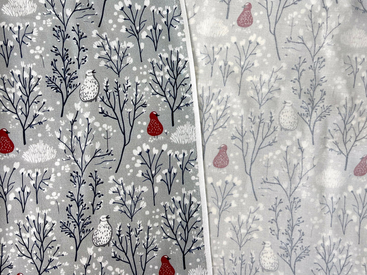 Scandinavian Winter Forest Print Rayon Wool Fabric – Light Twill Weave, Soft Pre-Washed