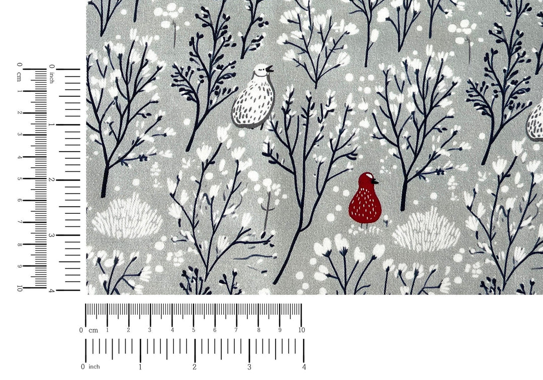 Scandinavian Winter Forest Print Rayon Wool Fabric – Light Twill Weave, Soft Pre-Washed