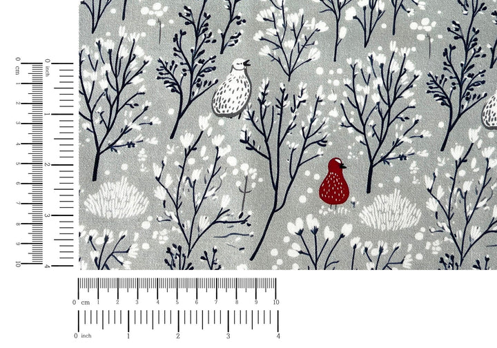 Scandinavian Winter Forest Print Rayon Wool Fabric – Light Twill Weave, Soft Pre-Washed