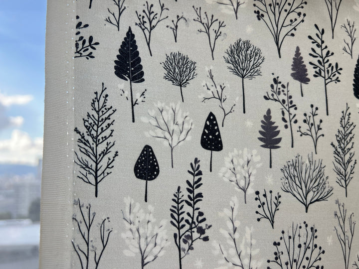 Scandinavian Winter Forest Print Rayon Wool Fabric – Light Twill Weave, Soft Pre-Washed