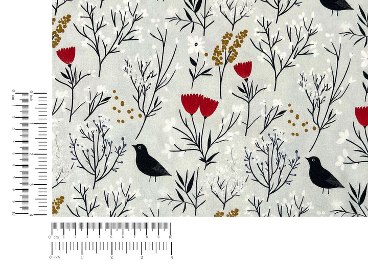 Scandinavian Winter Forest Print Rayon Wool Fabric – Light Twill Weave, Soft Pre-Washed