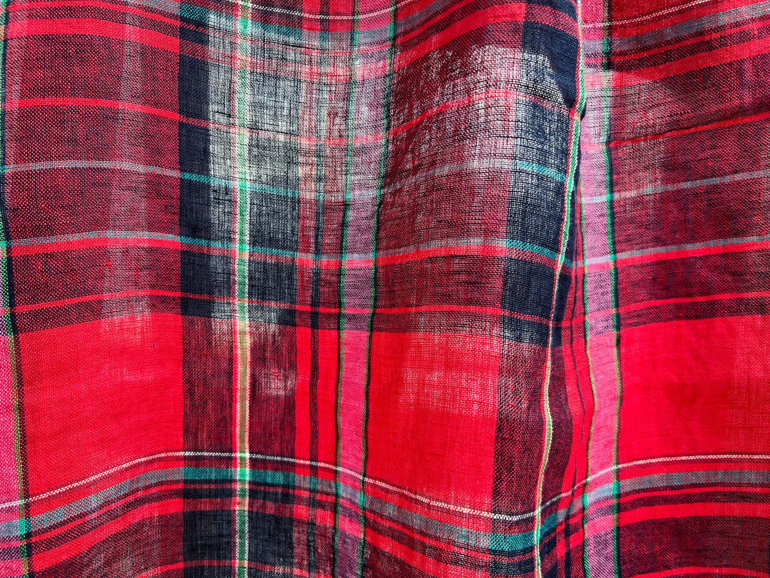 100% Linen Tartan Plaid Fabric – Light–Medium Weight with Soft Handfeel 7981 7982