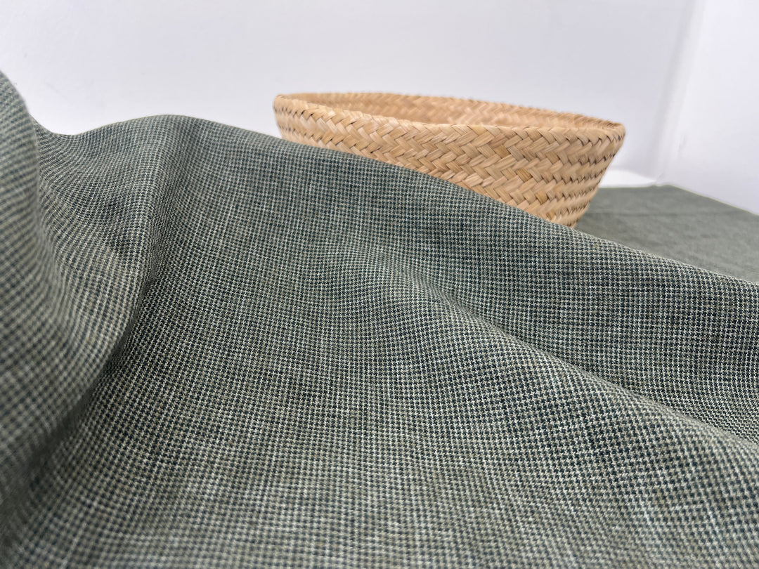 Linen Blend Micro Gingham Fabric – Delavé Texture, Medium Weight 8065 8075