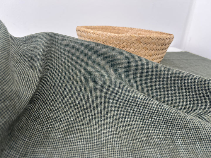 Linen Blend Micro Gingham Fabric – Delavé Texture, Medium Weight 8065 8075