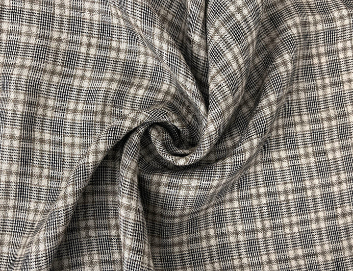 Linen Blend Fabric – Prince of Wales Plaid, Twill Weave 8043