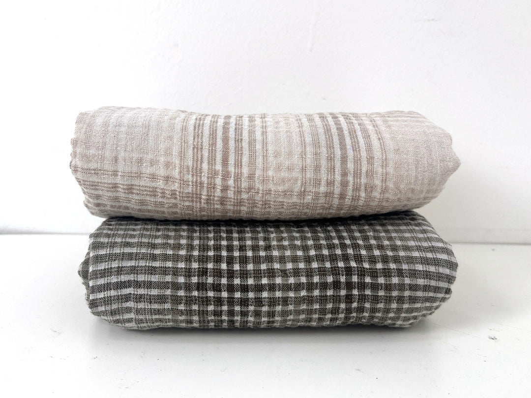 Linen Cotton Gradation Check Fabric – Natural Seersucker Texture 8083 8084