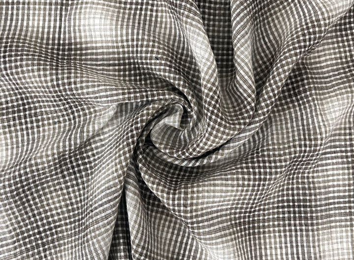 Linen Cotton Gradation Check Fabric – Natural Seersucker Texture 8083 8084