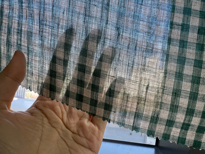 100% Linen Forest Green Gingham Check Fabric 8287
