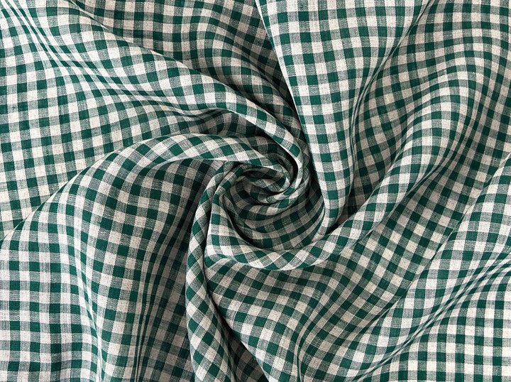 100% Linen Forest Green Gingham Check Fabric 8287