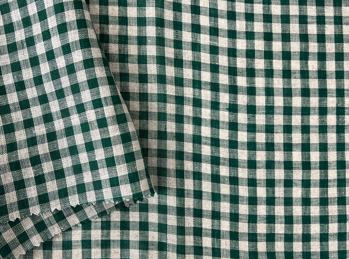 100% Linen Forest Green Gingham Check Fabric 8287