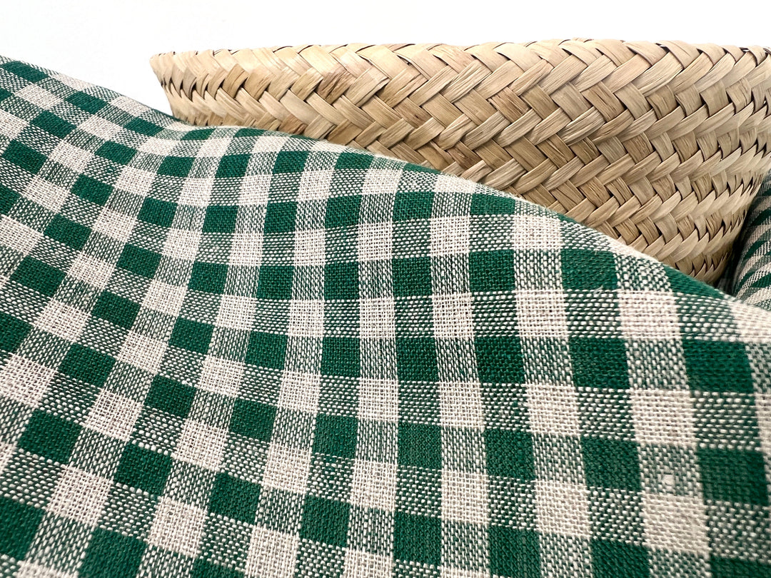 100% Linen Forest Green Gingham Check Fabric 8287