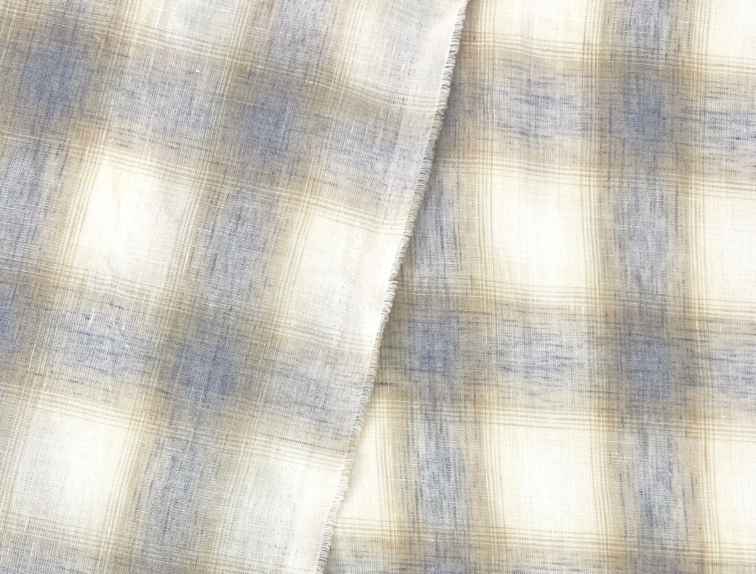 Soft Neutral Plaid Linen — 100% Linen Fabric 8297