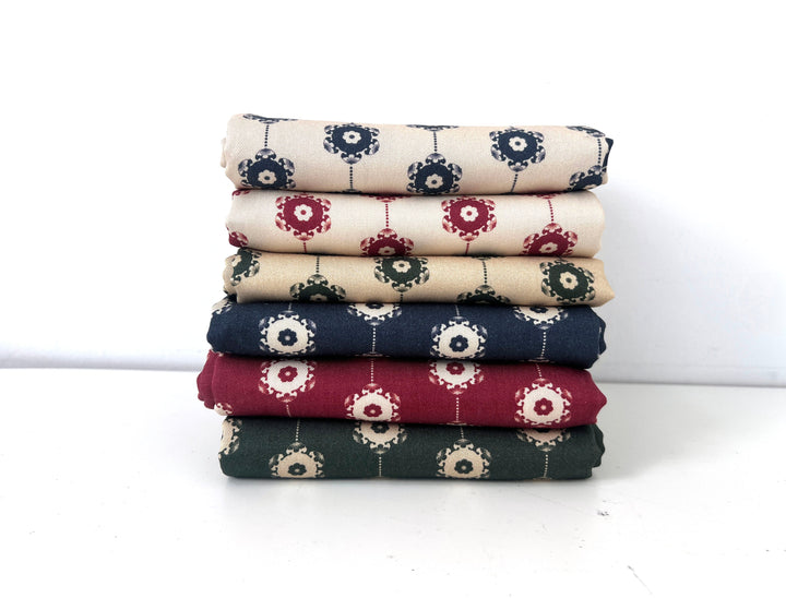 Medalians - Brass Collection - Wool Rayon Print Fabric, Design by Madeline, Madswick Studio 8370 8371 8372 8373 8374 8375