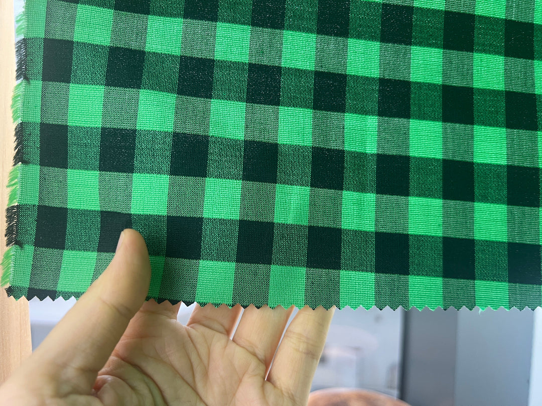 Gingham Check Fabric with Stretch Effect – Green / Black 6995 8405