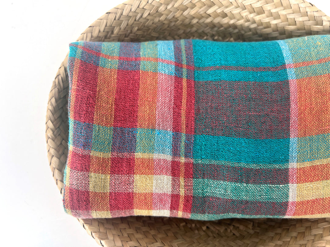 High-Twist Yarn-Dyed Plaid Linen Polyester Fabric – Soft with Crisp, Subtle Wrinkle 7979