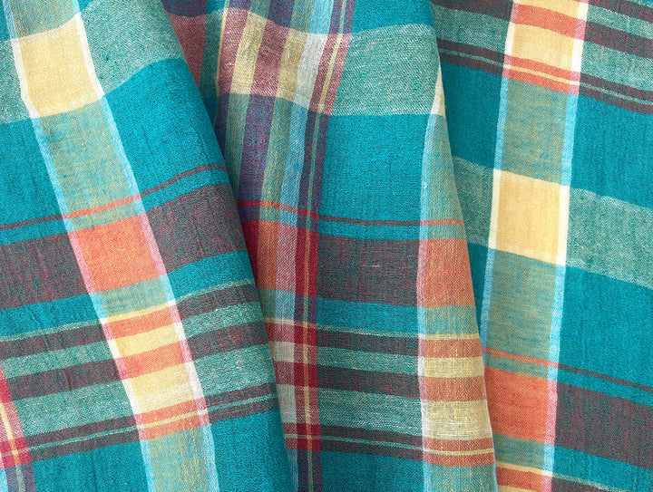 High-Twist Yarn-Dyed Plaid Linen Polyester Fabric – Soft with Crisp, Subtle Wrinkle 7979