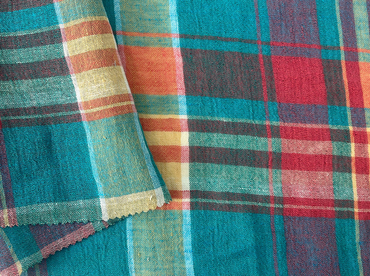 High-Twist Yarn-Dyed Plaid Linen Polyester Fabric – Soft with Crisp, Subtle Wrinkle 7979