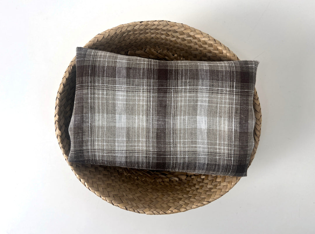 Natural Plaid 100% Linen Fabric – Lightweight & Pre-Washed 8295